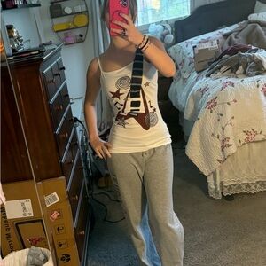 SHEIN White and Brown Graphic Tank Top